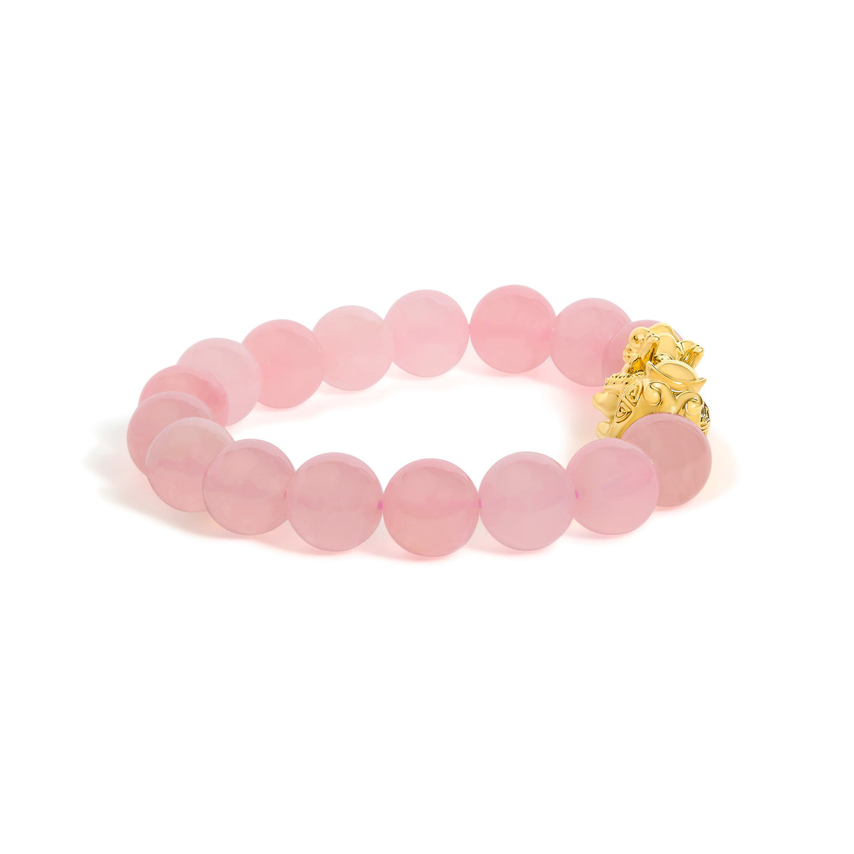 18K Yellow Gold Dragon Charm Natural Rose Quartz Beaded Charm Bracelet - imagen 2 de 3