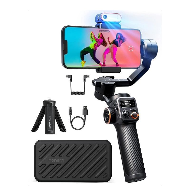 AI-Powered Vlog Stabilizer with Face Tracking and Built-in Fill Light - with Info Display Screen