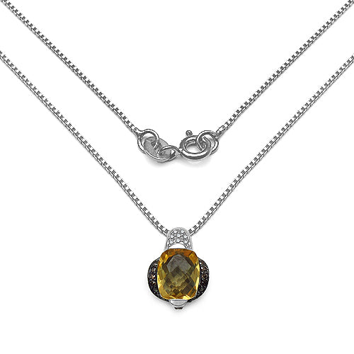 2,91 quilates de citrino auténtico, diamante champán y diamante blanco, colgante de plata de ley .925