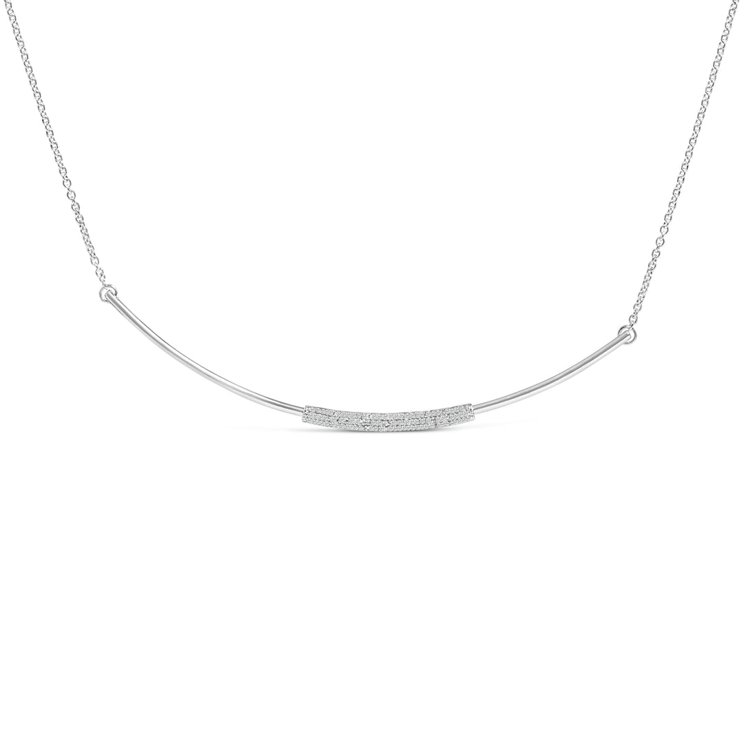 .925 Sterling Silver 1/5 Cttw Diamond Curved Bar Diamond Necklace