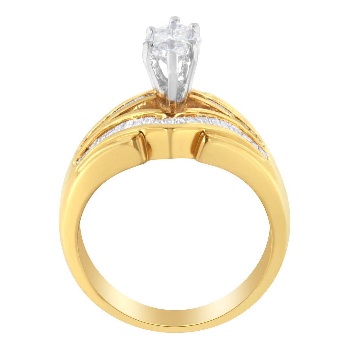 Anillo de cóctel con diamantes de oro de dos tonos de 14 kt (1 quilate total, color H-I, claridad SI1-SI2)