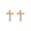 14K Yellow Gold Plated .925 Sterling Silver 1/10 Cttw Diamond Cross Stud Earring (I-J Color, I3 Clarity)
