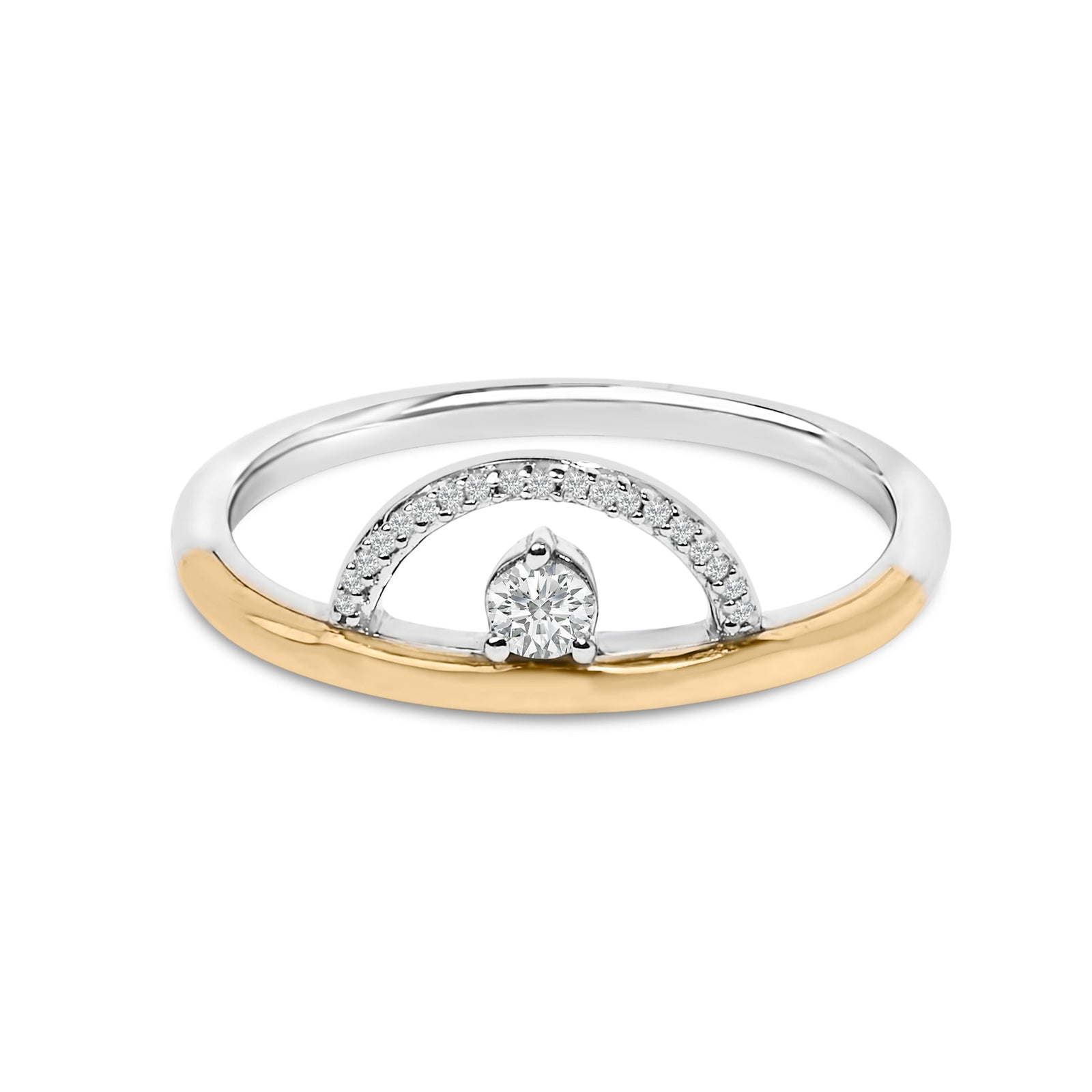 14K Yellow Gold Plated Sterling Silver 1/10 Cttw Diamond Arc Ring