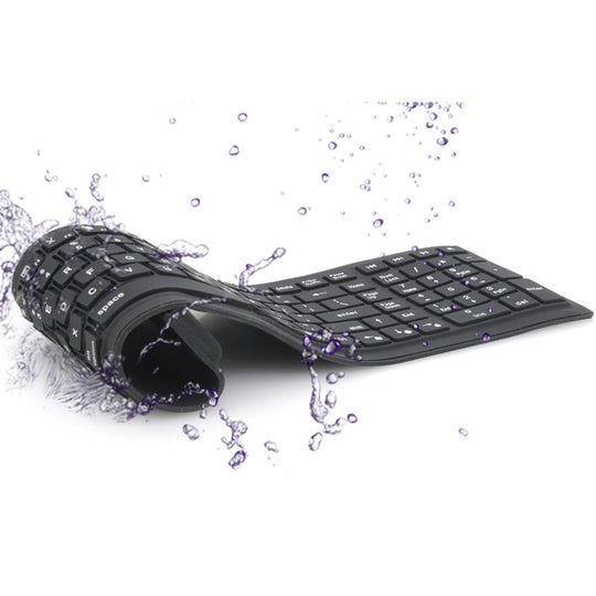 Wireless Keyboard - Soft Foldable Roll-up Silicone - Silent Typing / Waterproof (Black)