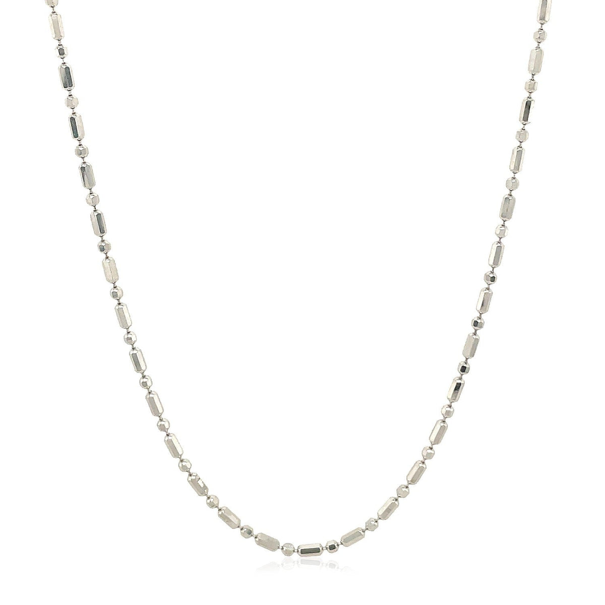 Cadena de cuentas alternas con corte de diamante de oro blanco de 14k y 1,5 mm