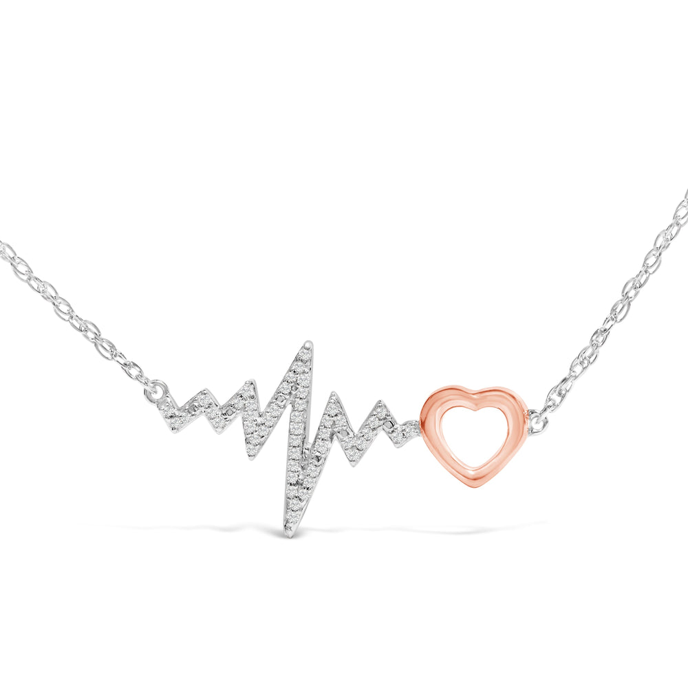 Collar de Corazón en Zig Zag con Acentos de Diamante, Plata Bañada en Oro Rosa de 14K