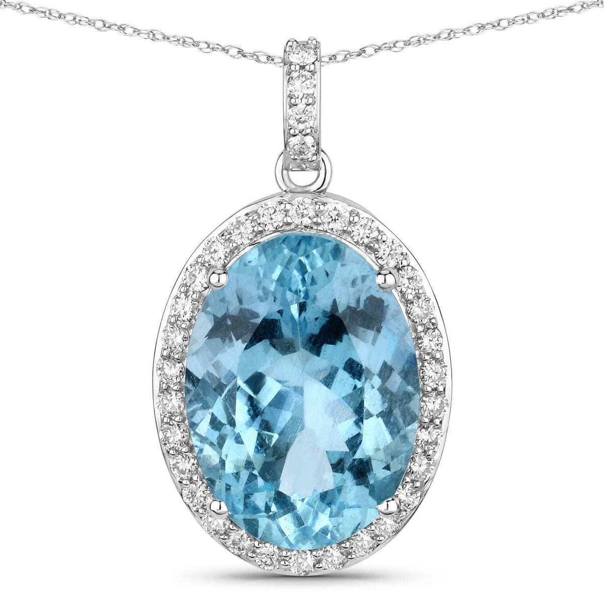 Colgante de oro blanco de 14 quilates con aguamarina auténtica de 9,59 quilates y diamantes blancos