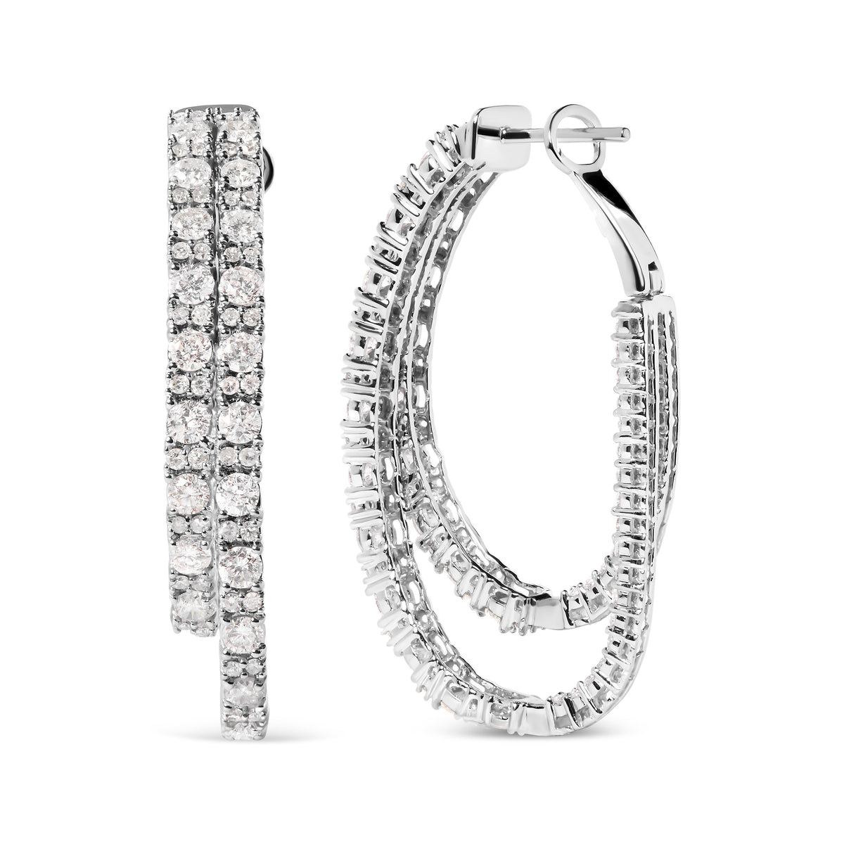 Pendientes de doble aro asimétricos con diamantes de 4,0 quilates en total, oro blanco de 14 quilates (color I-J, claridad I1-I2)