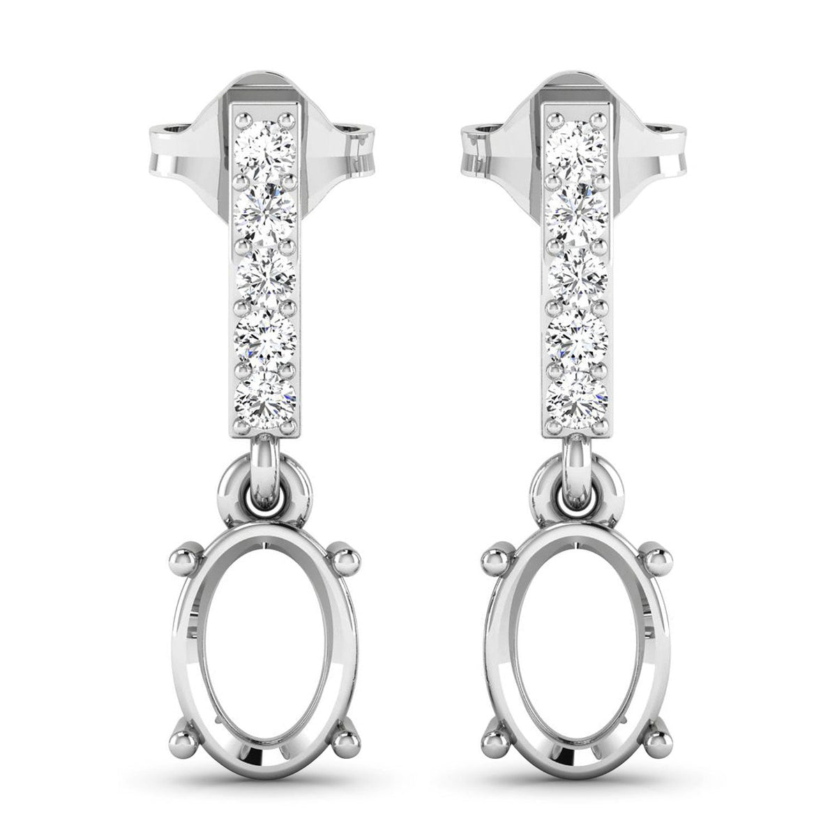 Pendientes de oro blanco de 14 quilates con montura de diamantes blancos genuinos de 0,14 quilates - admiten gemas ovaladas de 7x5 mm
