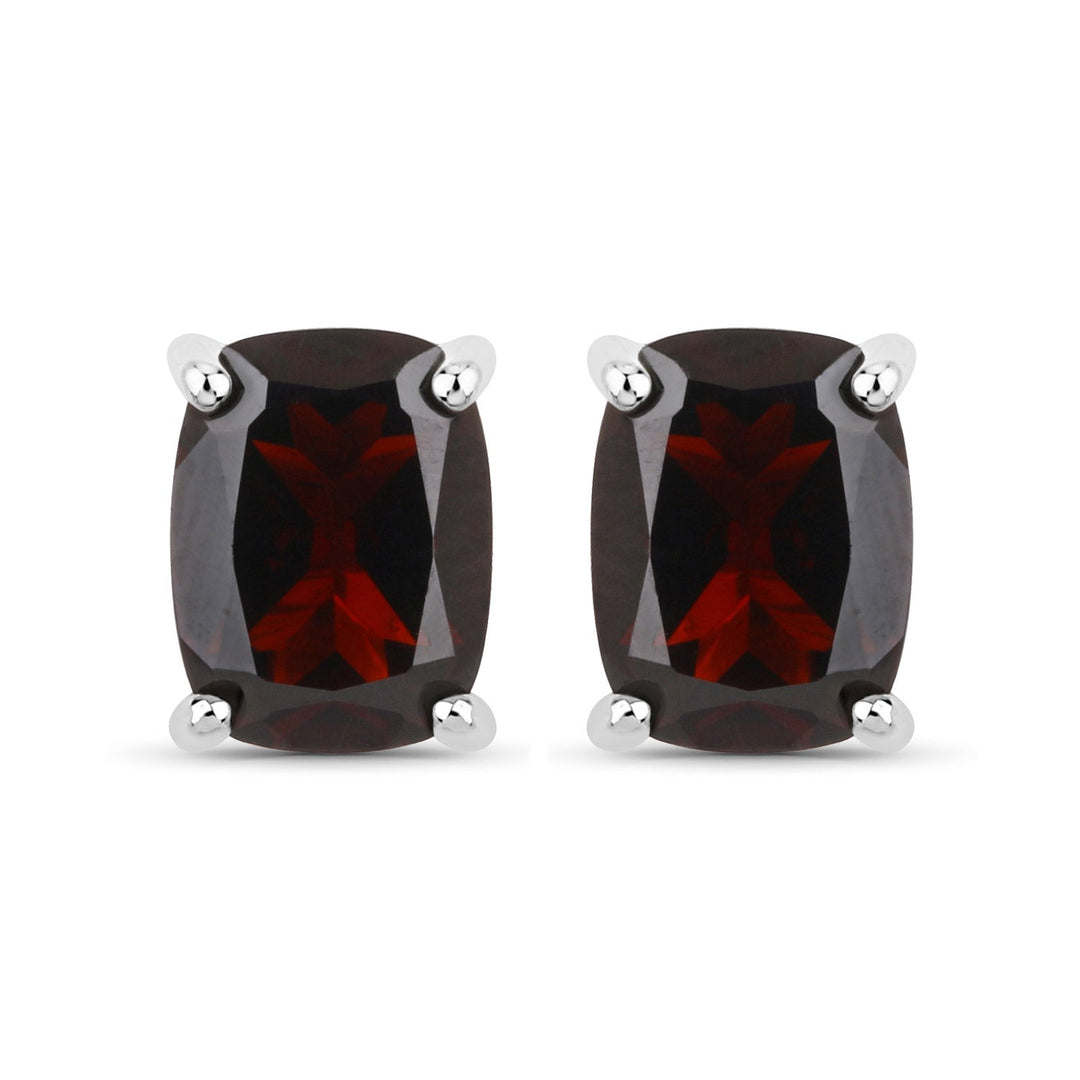 18K White Gold Plated 3.50 Carat Genuine Garnet .925 Sterling Silver Earrings