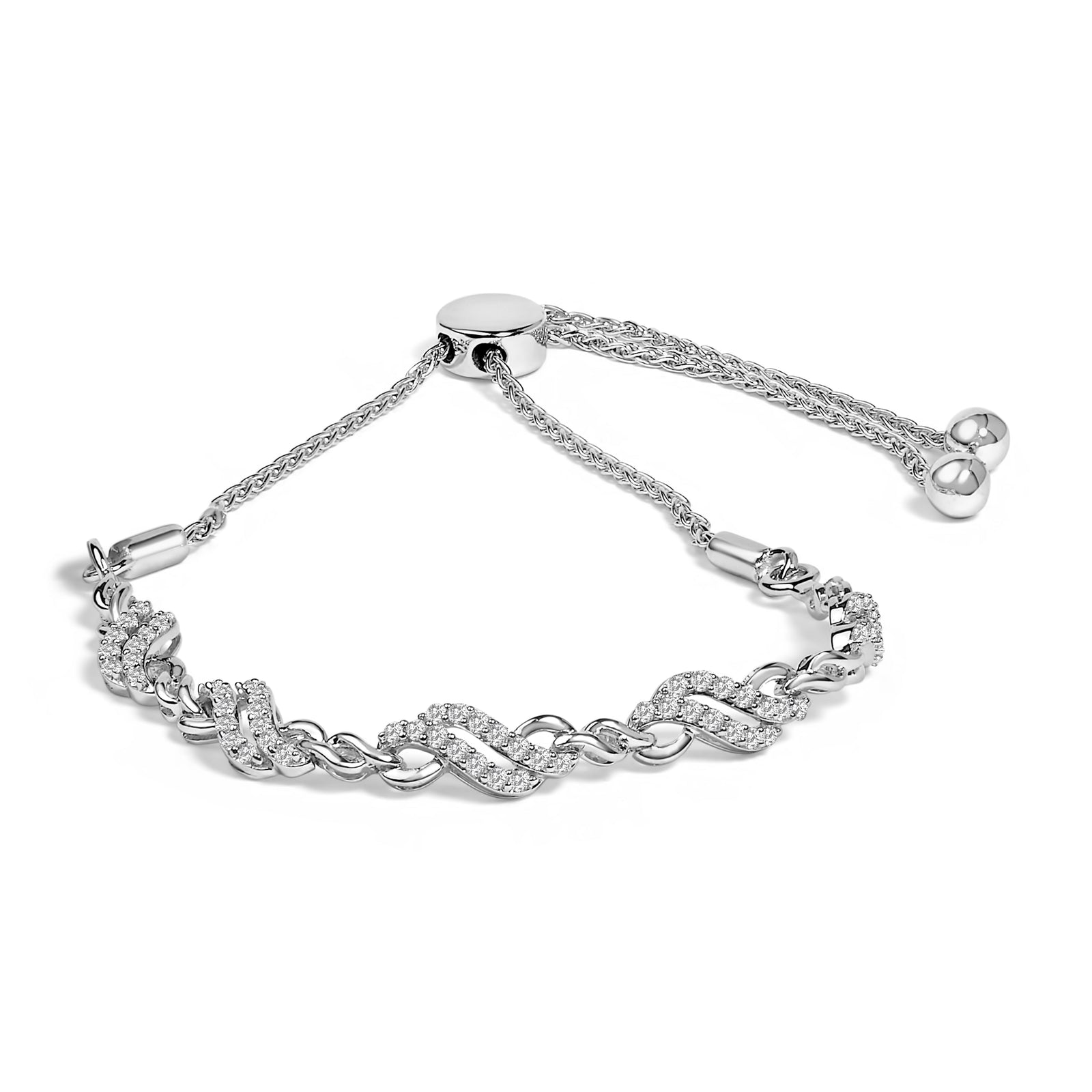 Pulsera de bolo con doble onda de plata esterlina .925 con 1/2 quilate total de diamantes