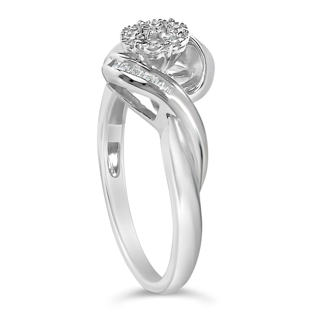 Sterling Silver 1/10 Cttw Diamond Bypass Cluster Ring