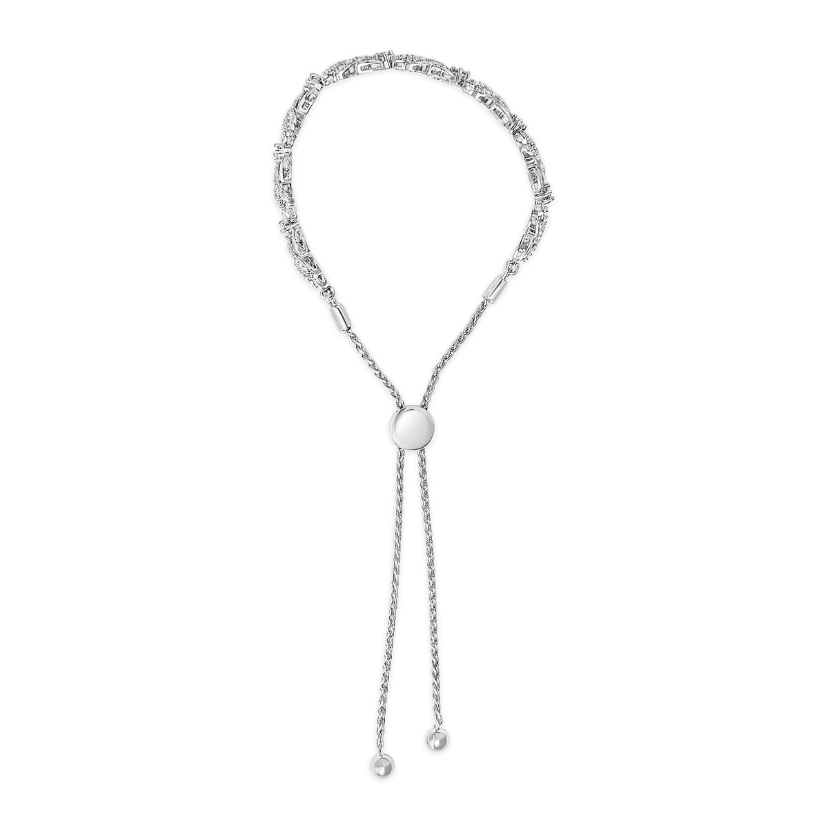 Pulsera de bolo de plata de ley .925 con diseño de ondas y estaciones de diamantes de 1/2 quilate