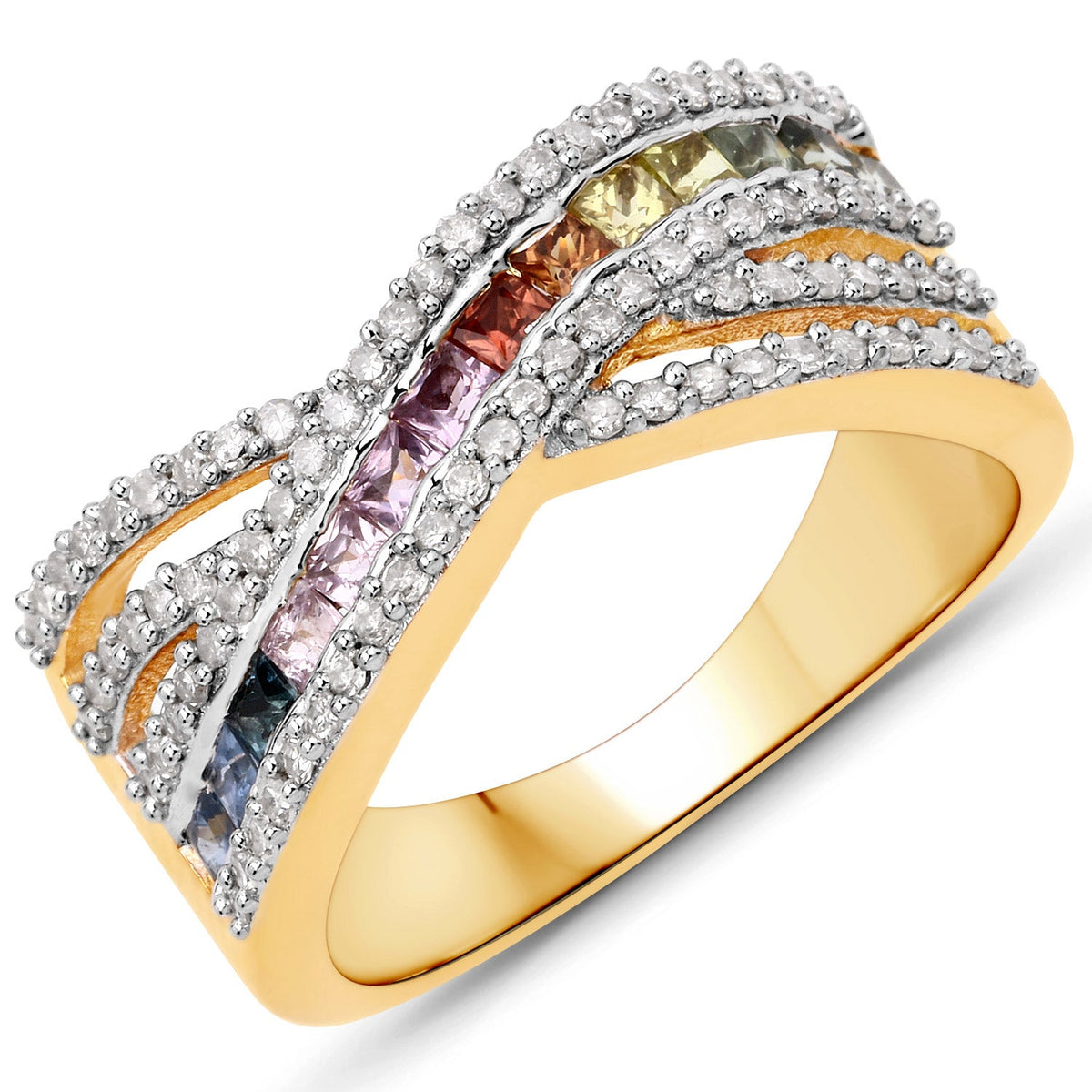 Anillo de plata de ley .925 con zafiros múltiples auténticos de 1,19 quilates