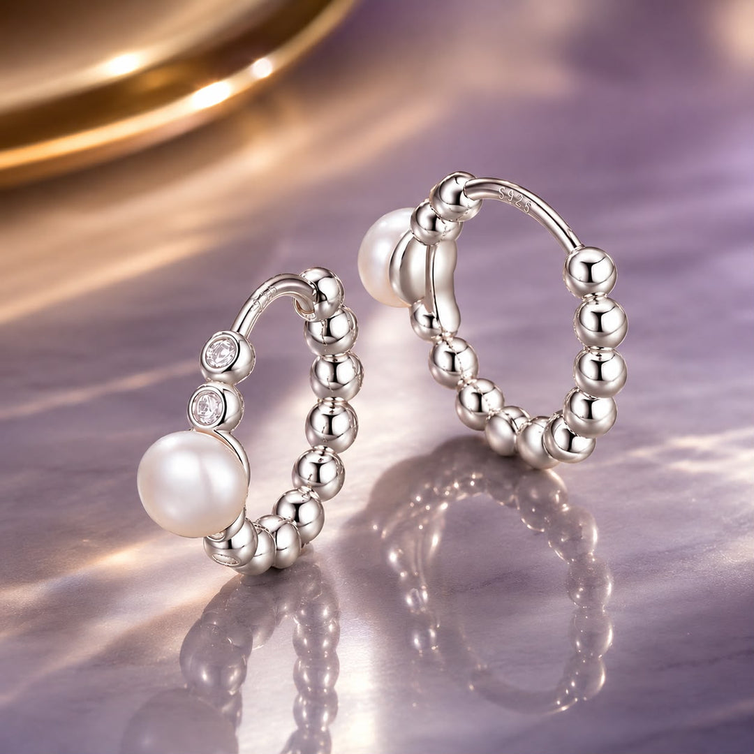 925 Sterling Silver White Gold Plated Moissanite & Pearl Earrings for Women