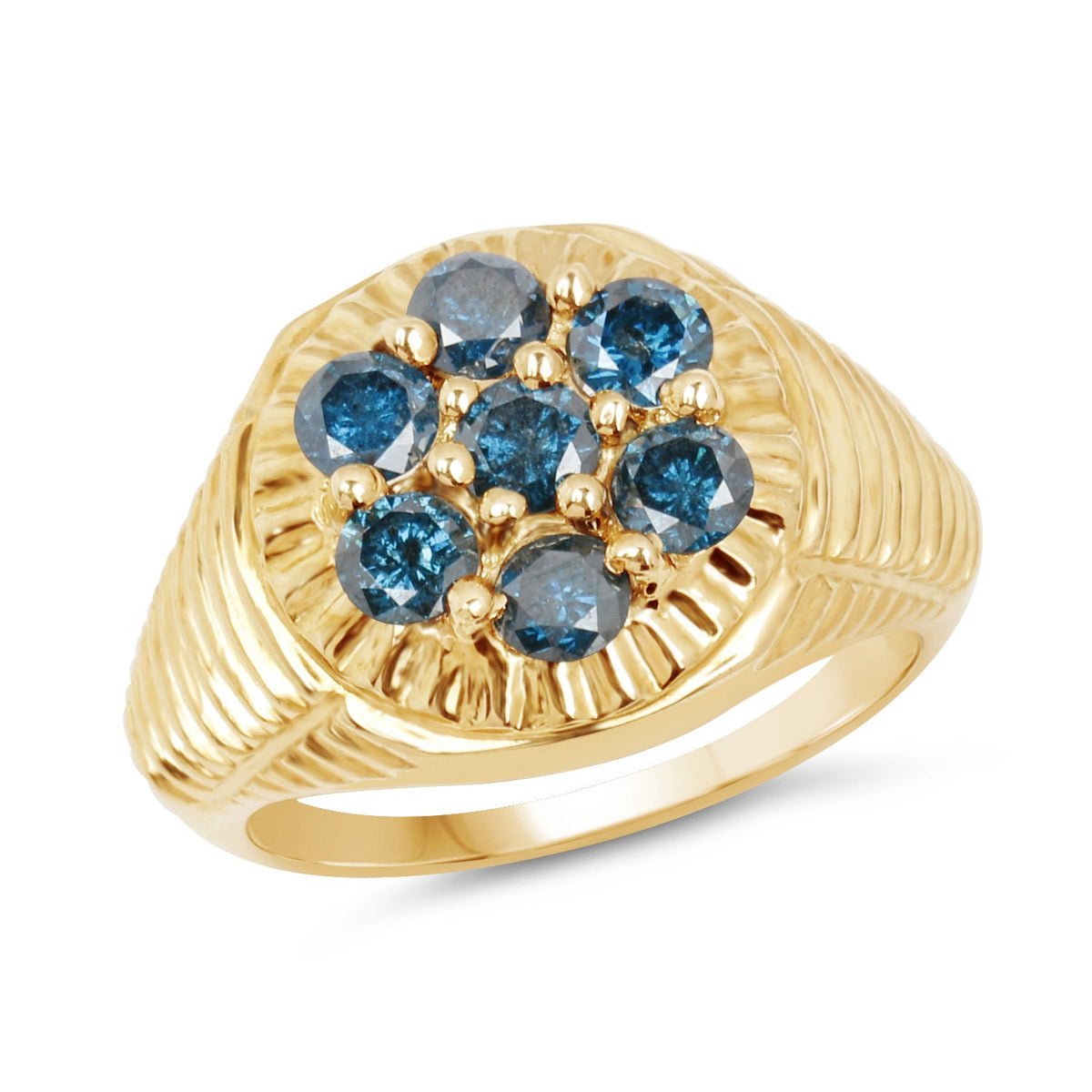 Anillo de Plata de ley .925 con baño de oro amarillo de 14 quilates y diamante azul genuino de 1.40 quilates