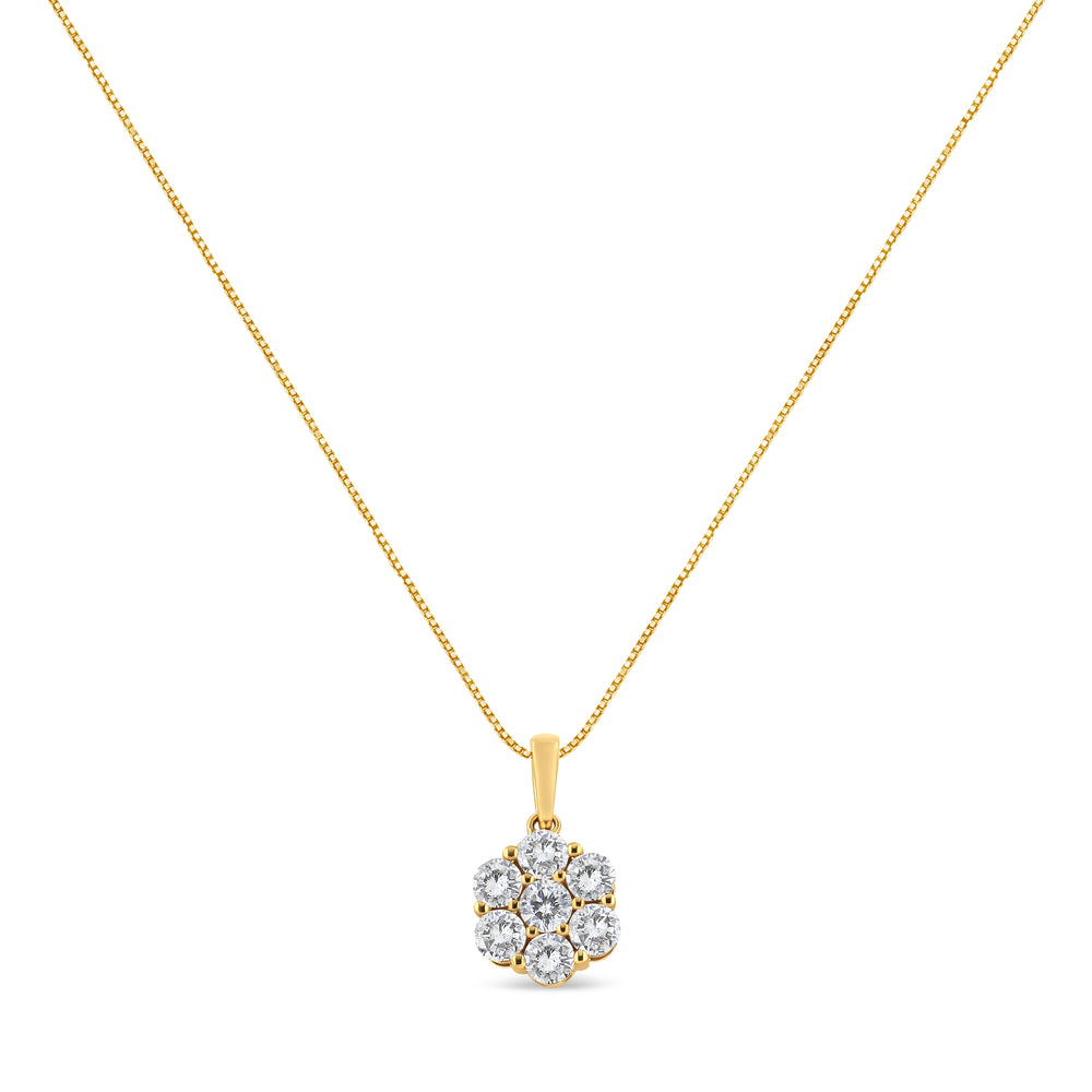 14K Yellow Gold 2.00 Cttw Brilliant Round-Cut Diamond 7 Stone Flower Cluster 18" Pendant Necklace (H-I Color, SI2-I1 Clarity)