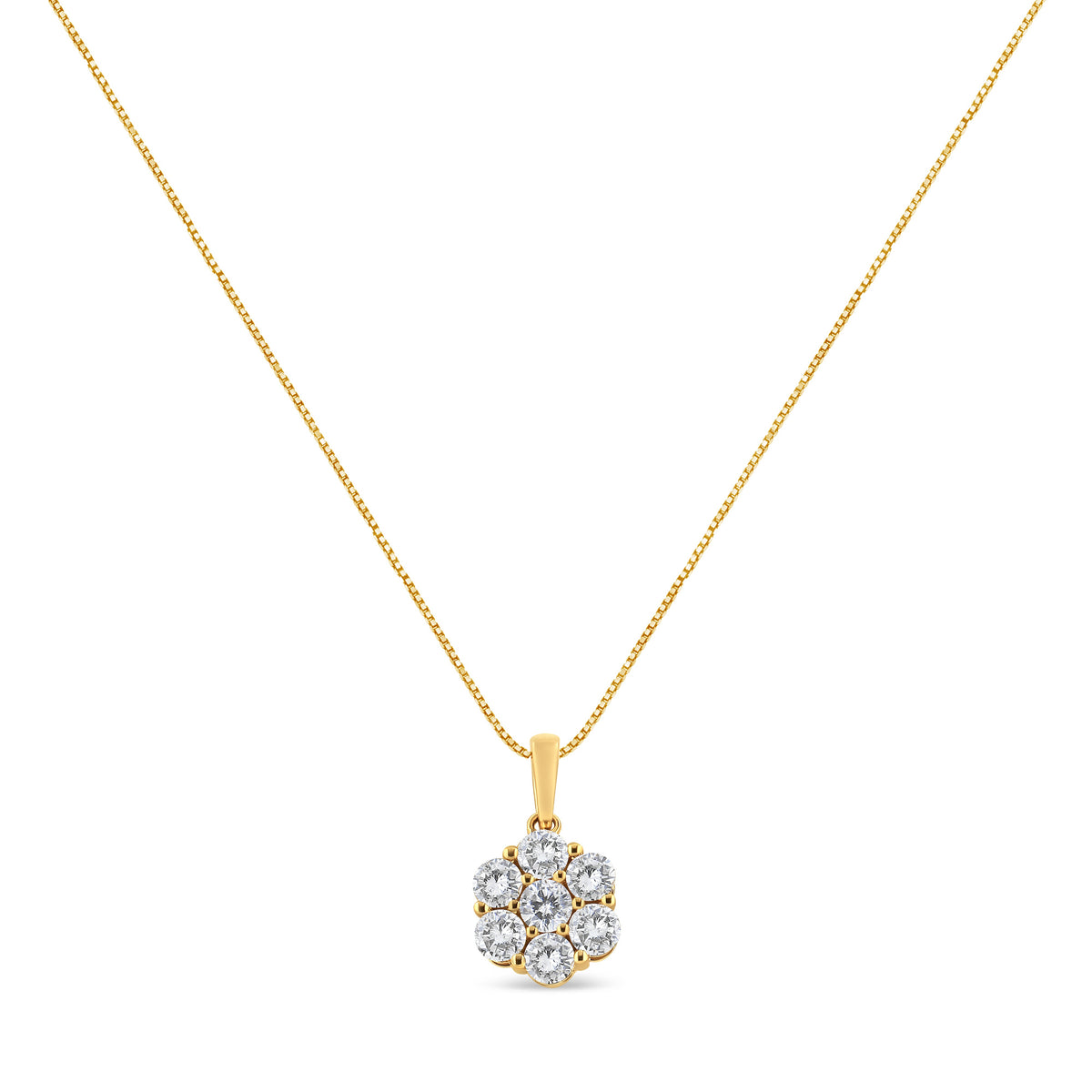 Collar con colgante de oro amarillo de 14K con 2,00 quilates de diamantes redondos talla brillante, en racimo de 7 flores, 45,7 cm (color H-I, claridad SI2-I1)