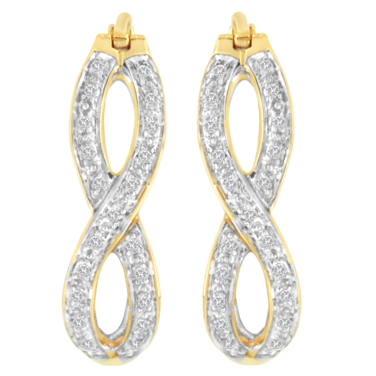 Pendientes de aro doble infinito de oro amarillo y blanco de 10K con diamantes de 1/4 cttw (Claridad I-J, Color I1-I2)