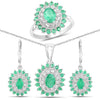 6.53 Carat Genuine Zambian Emerald and White Topaz .925 Sterling Silver 3 Piece Jewelry Set (Ring, Earrings, and Pendant w/ Chain)