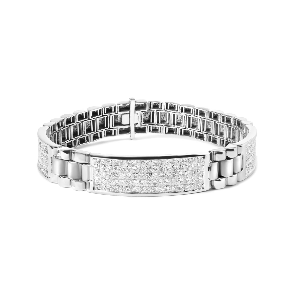 Pulsera de tenis para hombre con diamantes de princesa de 12.0 Cttw en oro blanco de 14K con engaste invisible (color G-H, claridad VS1-VS2) - Talla 8.5" pulgadas