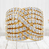 10K Yellow Gold 3.0 Cttw Diamond Eight-Row Bypass Crossover Statement Band Ring (H-I Color, I2-I3 Clarity) - Size 7