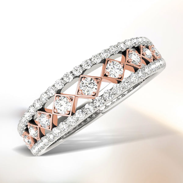 Anillo de oro blanco y rosa de 14k con diamantes (3/8 qt)