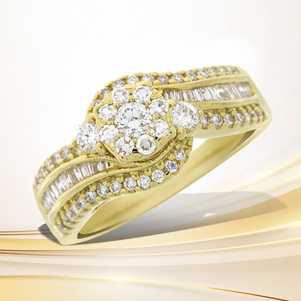 Anillo de compromiso de oro amarillo de 14 kt con diamante genuino de 1,00 ct