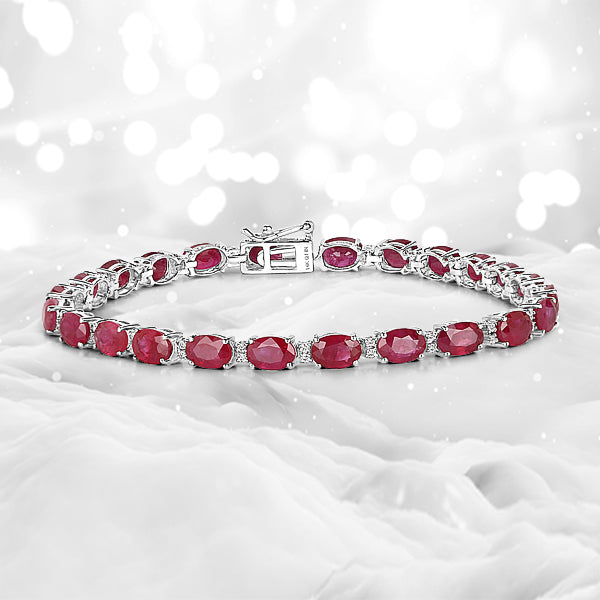 Pulsera de oro blanco de 14 quilates con rubí genuino de 12,78 quilates y diamantes blancos