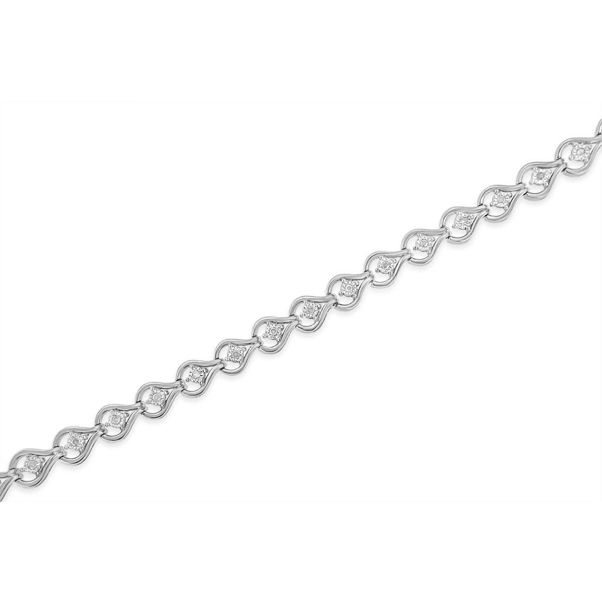 Pulsera de eslabones de plata de ley .925 con diseño de lágrima y 1/4 quilates de diamantes con engaste milagroso de 7 pulgadas (color I-J, claridad I3)