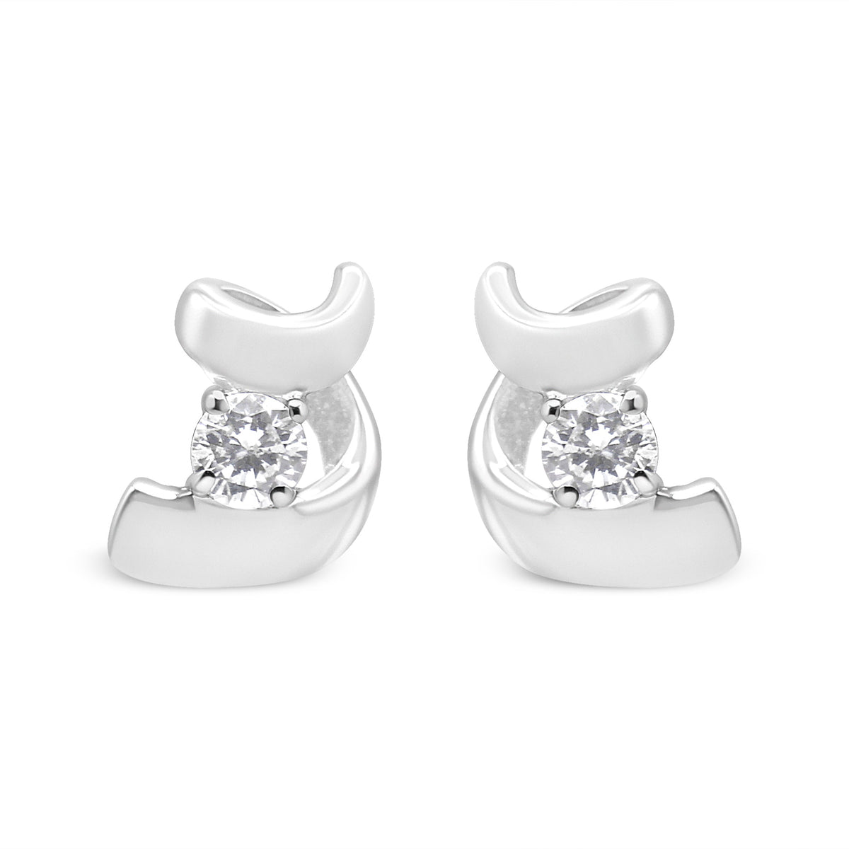 10K White Gold 1/10 Cttw Round Brilliant-Cut Diamond Espira Swirls Solitaire Push Back Stud Earrings (I-J Color, I1-I2 Clarity)