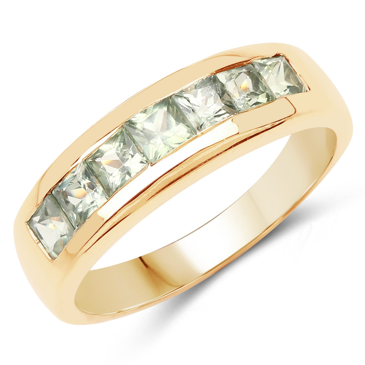 Anillo de plata de ley .925 chapado en oro amarillo de 14 quilates con zafiro verde auténtico de 1.26 quilates