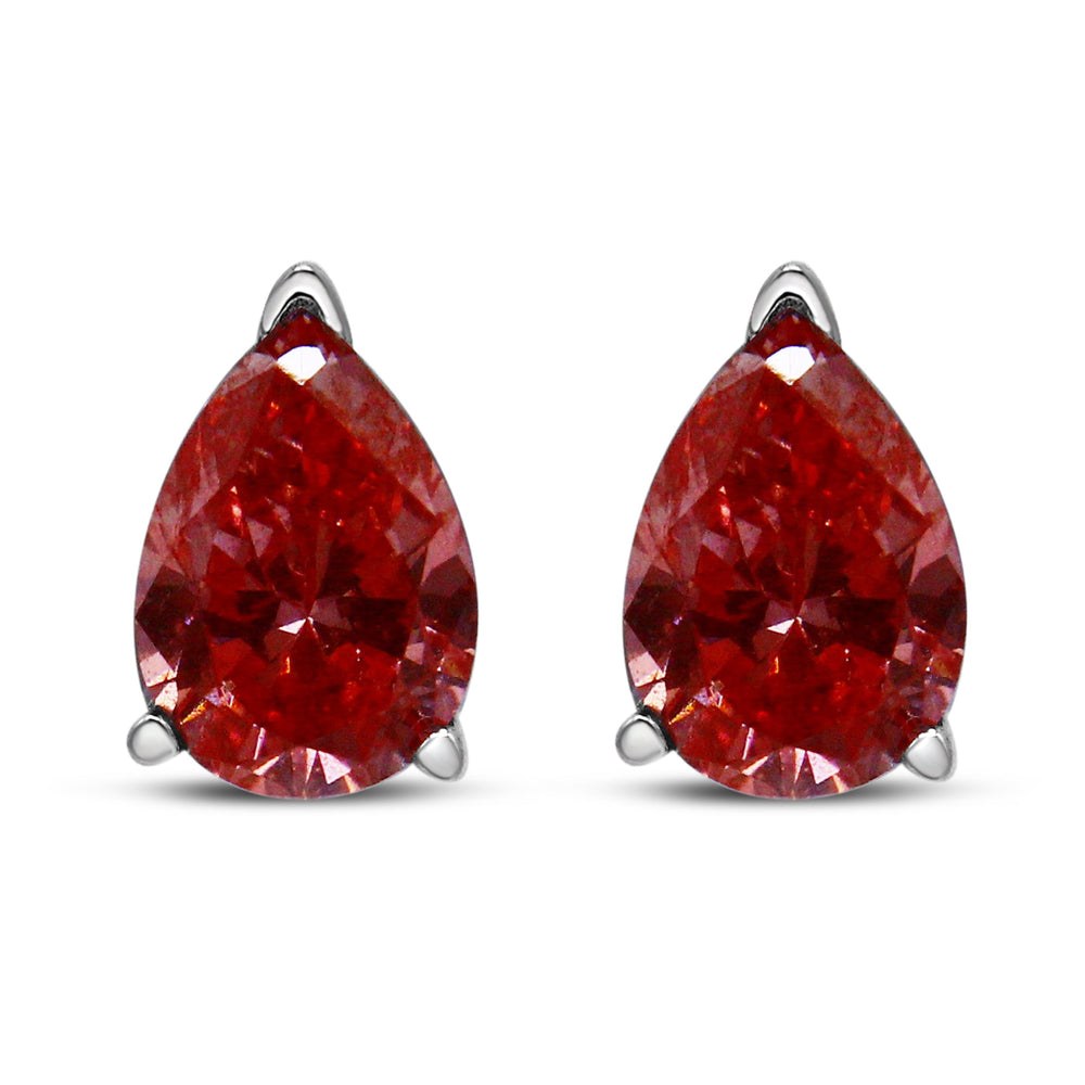 14K White Gold 1/2 Cttw Lab Grown Pink Pear Diamond 3 Prong Set Martini Solitaire Stud Earrings (Pink Color, VS2-SI1 Clarity)