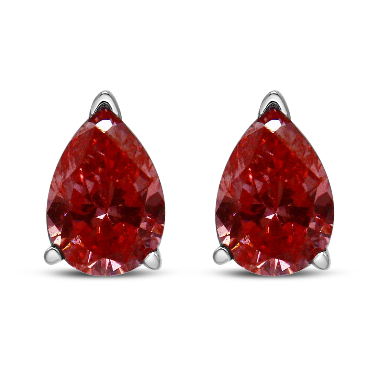 Pendientes de tuerca solitarios tipo martini de oro blanco de 14K con diamante rosa de pera creado en laboratorio de 1/2 quilate engarzado con 3 puntas (color rosa, claridad VS2-SI1)