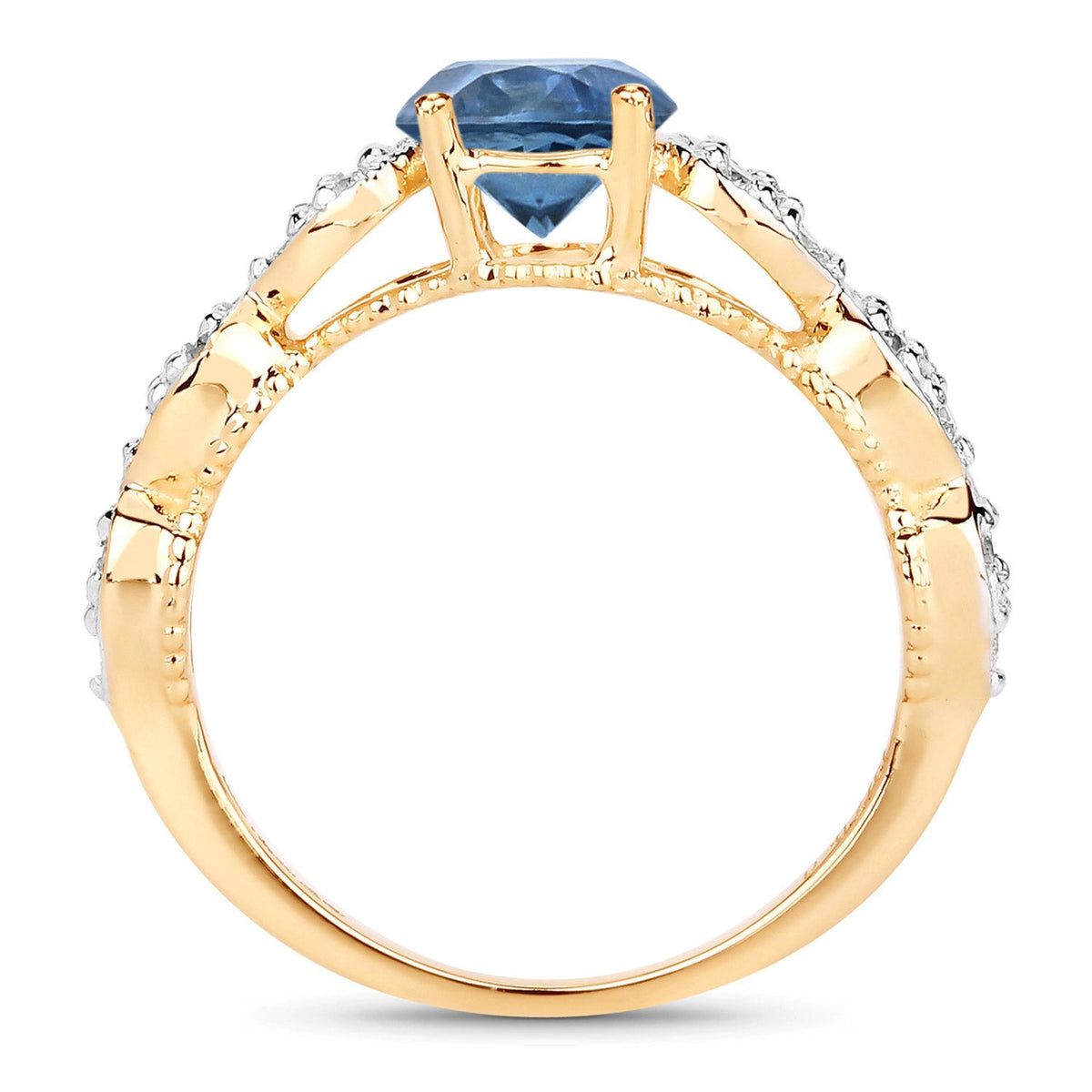 Anillo de oro amarillo de 14K con zafiro azul genuino de 1.27 quilates y diamantes blancos - imagen 2 de 6