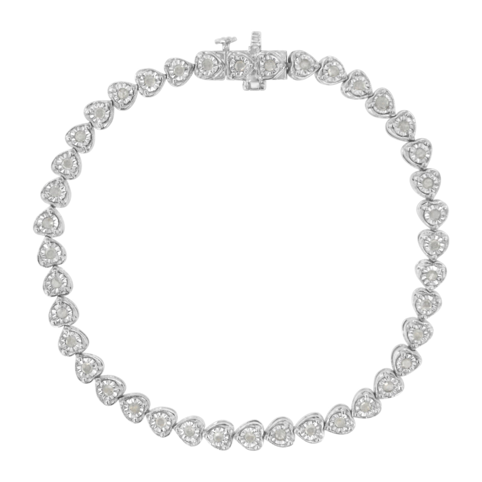 Pulsera de tenis de plata de ley .925 con diseño de eslabones de corazón de diamante de 1.0 quilates en total, engaste Miracle, 7" (color I-J, claridad I2-I3)