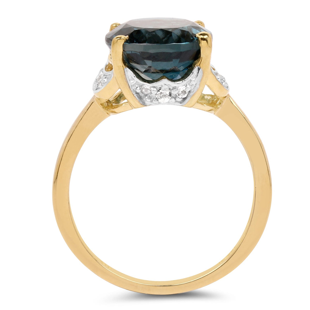 Anillo de plata de ley 925 con topacio azul de Londres genuino de 6,09 quilates y diamante blanco, chapado en oro amarillo de 14 quilates