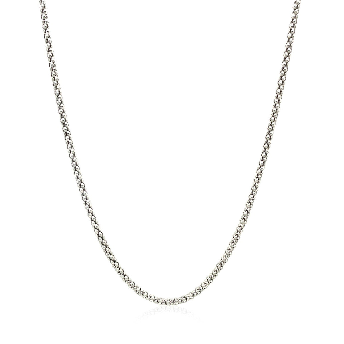 Cadena estilo palomitas de maíz de plata de ley de 1,8 mm chapada en rodio