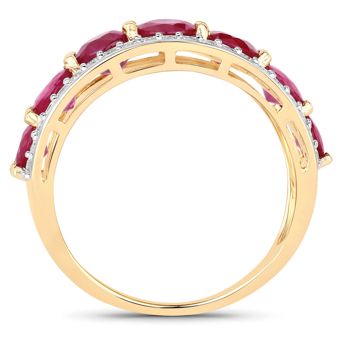 Anillo de oro amarillo de 14K con rubí auténtico de 3.24 quilates y diamantes blancos
