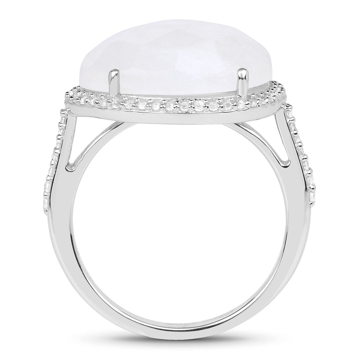 Anillo de plata de ley .925 con piedra lunar arcoíris blanca auténtica de 7,33 quilates y topacio blanco