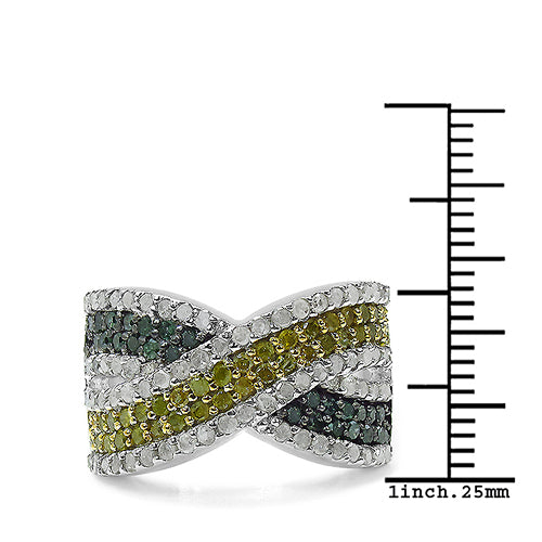 Anillo de plata de ley .925 con diamantes múltiples auténticos de 1,44 quilates
