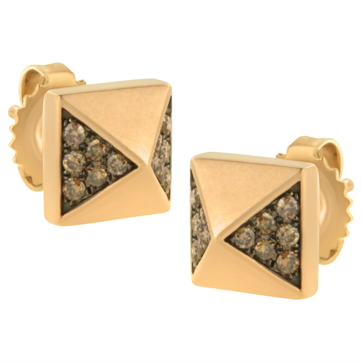 Pendientes de tachuela de pirámide de diamante marrón de 1/4 Cttw de oro rosa de 14K (Color Marrón, Claridad SI1-SI2)
