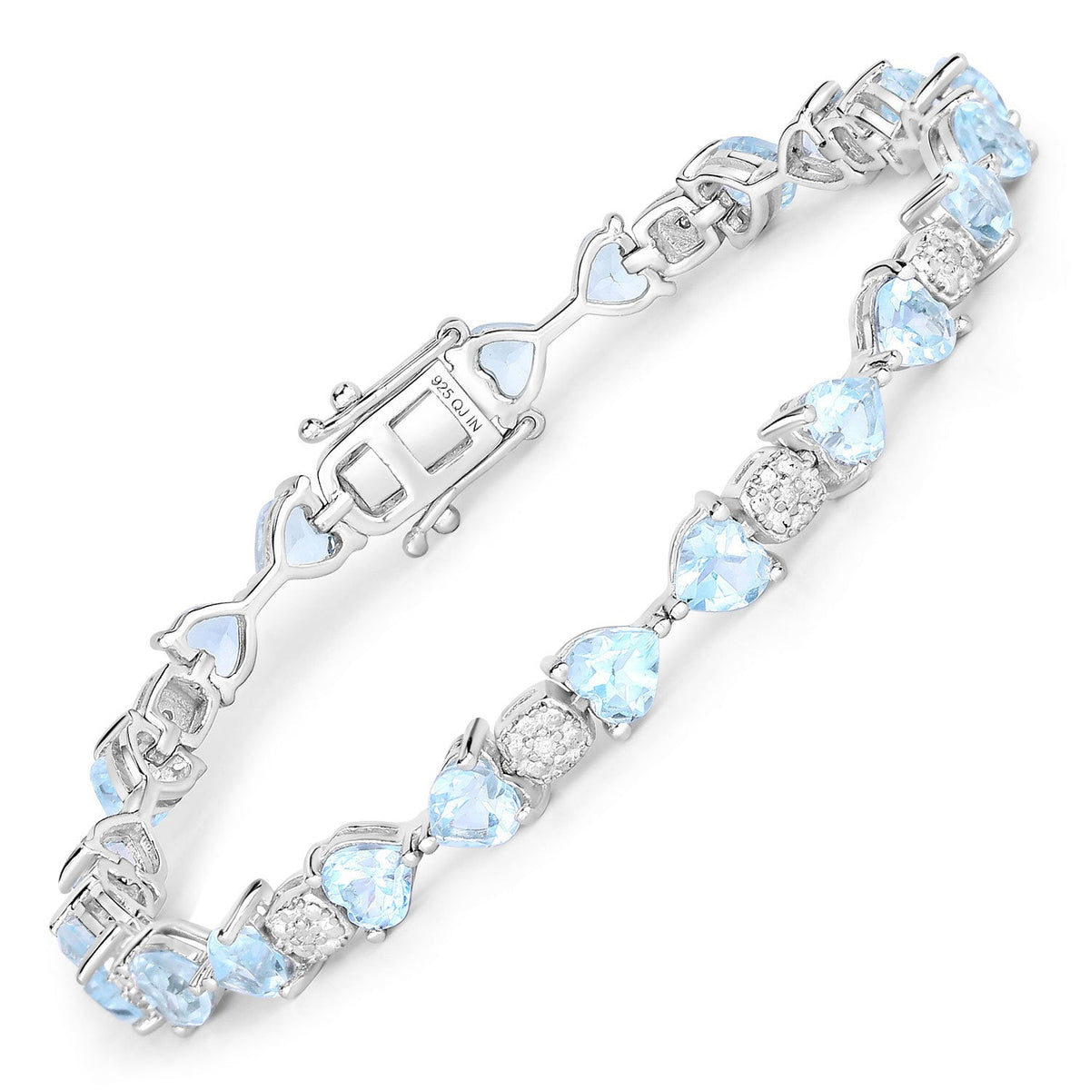 Pulsera de plata de ley .925 con topacio azul auténtico y diamantes blancos de 11,10 quilates