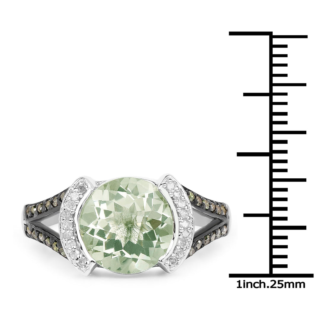 Anillo de plata de ley .925 con amatista verde auténtica de 3.59 quilates, diamante verde y diamante blanco