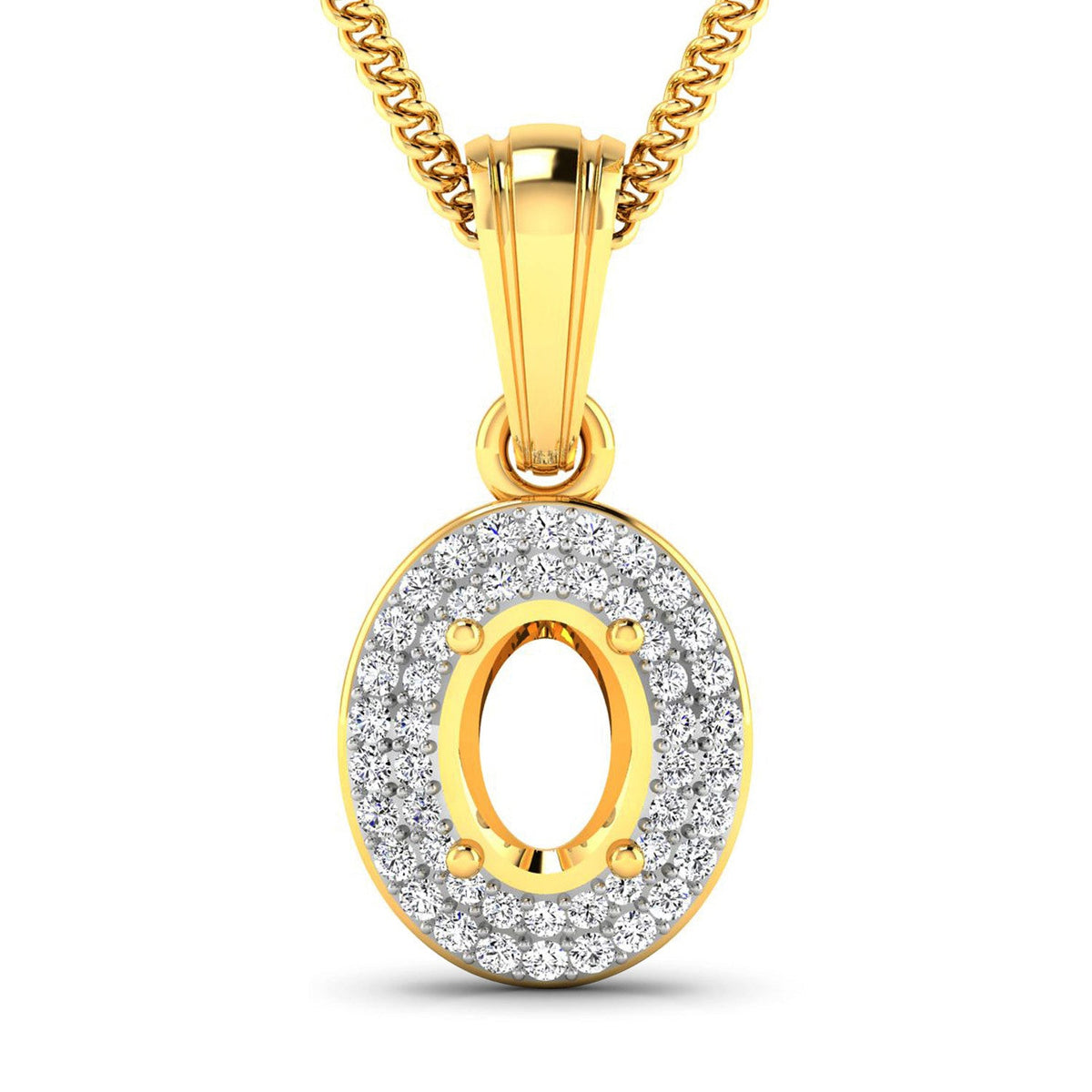 Colgante semimontado de oro amarillo de 14K con diamante blanco genuino de 0.17 quilates - capacidad para gema ovalada de 7x5 mm