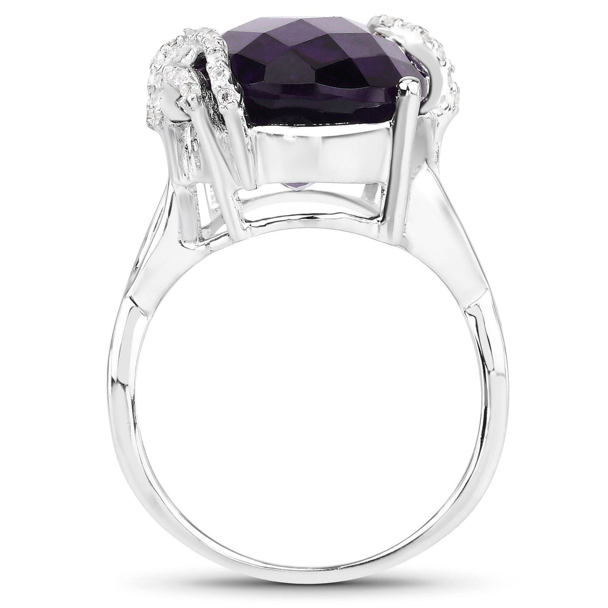 Anillo de plata de ley .925 con amatista genuina de 10.44 quilates y topacio blanco