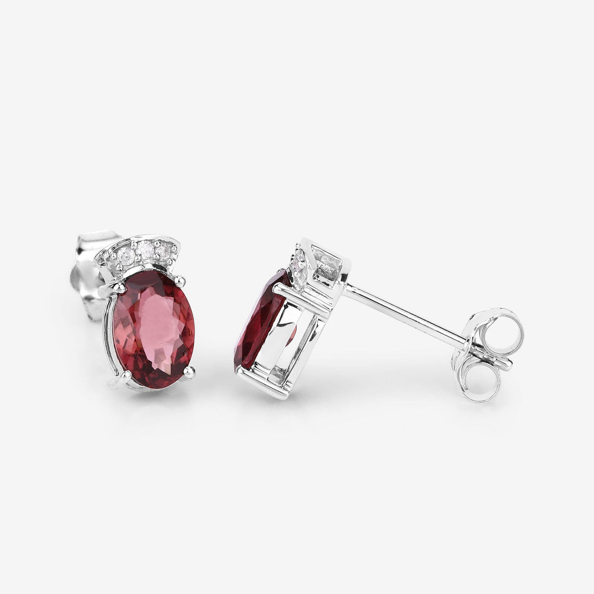 Pendientes de 1,35 quilates de turmalina rosa auténtica y diamante blanco en oro blanco de 14 quilates