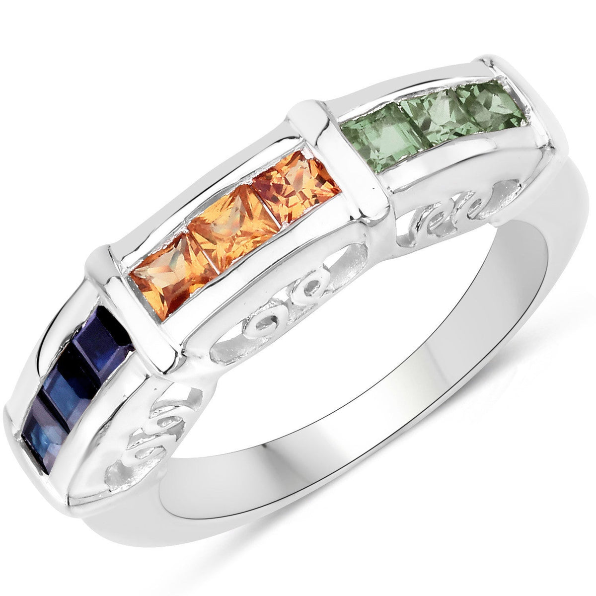 Anillo de plata de ley 925 con zafiro multicolor auténtico de 1,08 quilates