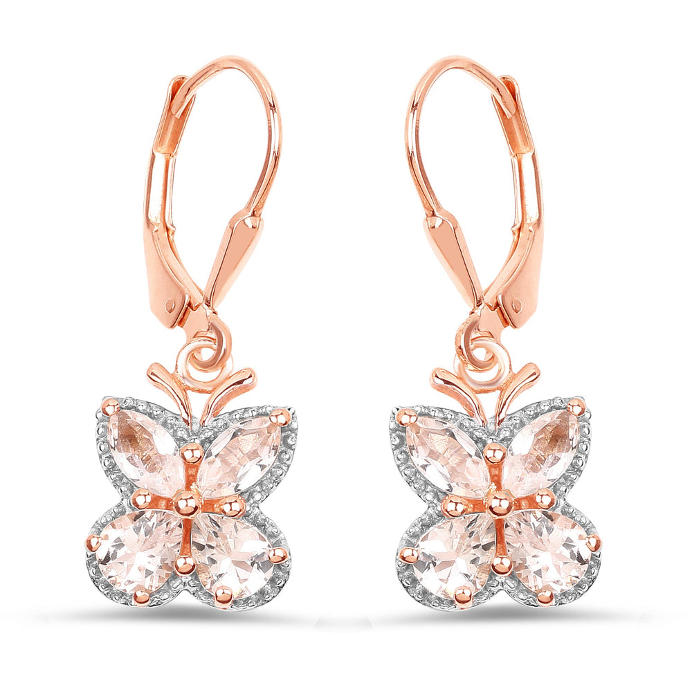 18K Rose Gold Plated 1.88 Carat Genuine Morganite .925 Sterling Silver Earrings