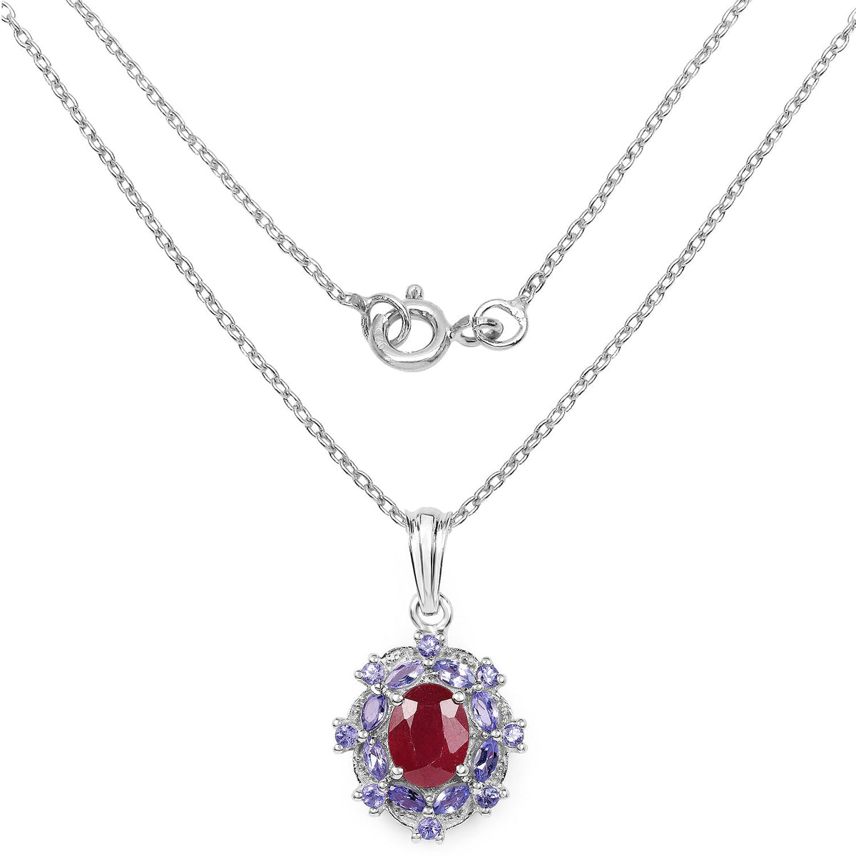 3.22 Carat Genuine Glass Filled Ruby & Tanzanite .925 Sterling Silver Pendant - imagen 2 de 4